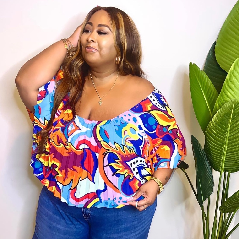 Ashley Stewart Colorful Abstract Off-Shoulder Top Size 22/24